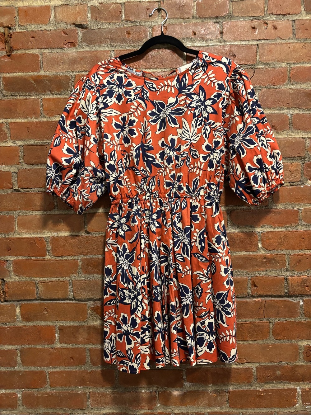Women’s Floral Puff-Sleeve Dress in Orange
